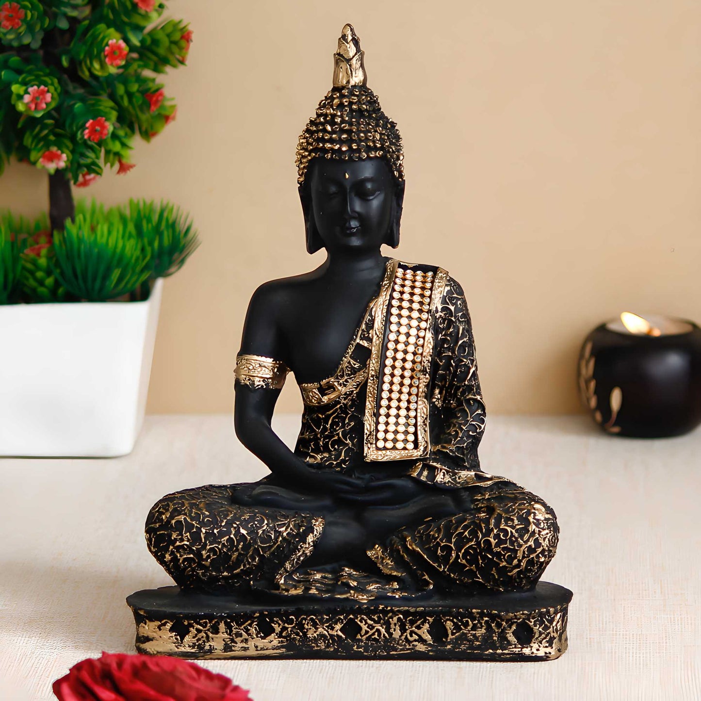 Golden Meditating Lord Buddha Handcrafted Decorative Showpiece